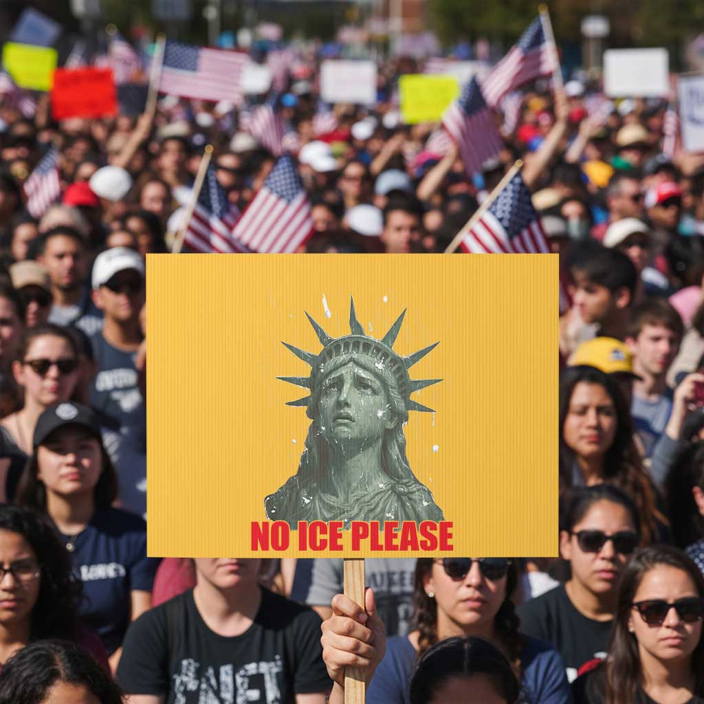 No Ice Please Protest Sign Statue of Liberty Crying Anti ICE Deportation Human Rights TS14 Horizontal 18