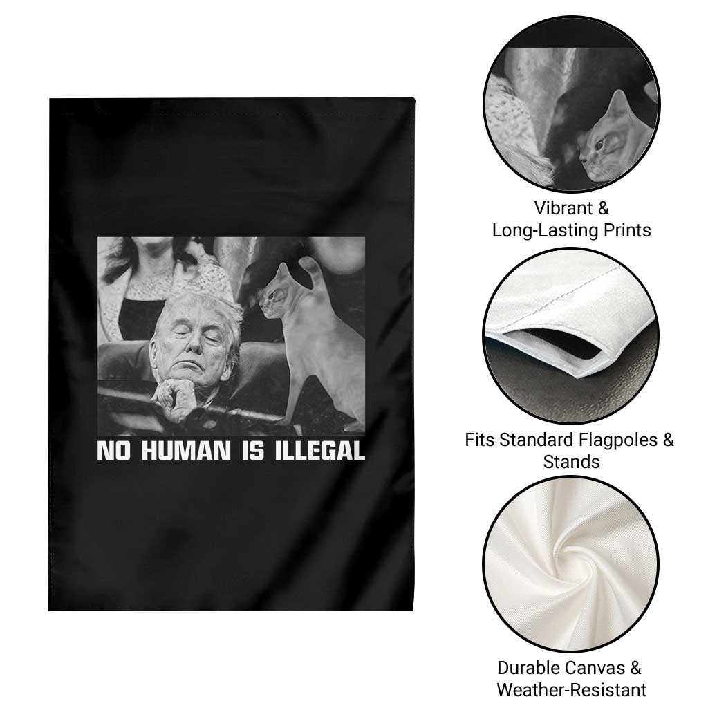 No Human Is Illegal Garden Flag Funny Cat Anti ICE Meme TS14 Print Your Wear