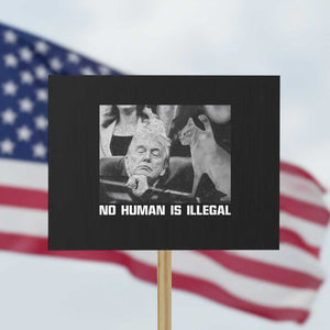 No Human Is Illegal Protest Sign Funny Cat Anti ICE Meme TS14 Horizontal 18" × 24" Black Print Your Wear