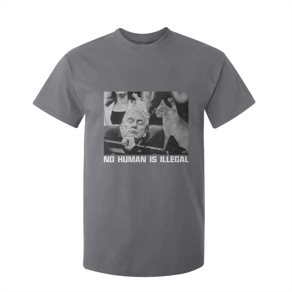 No Human Is Illegal T Shirt For Kid Funny Cat Anti ICE Meme TS14 Charcoal Print Your Wear