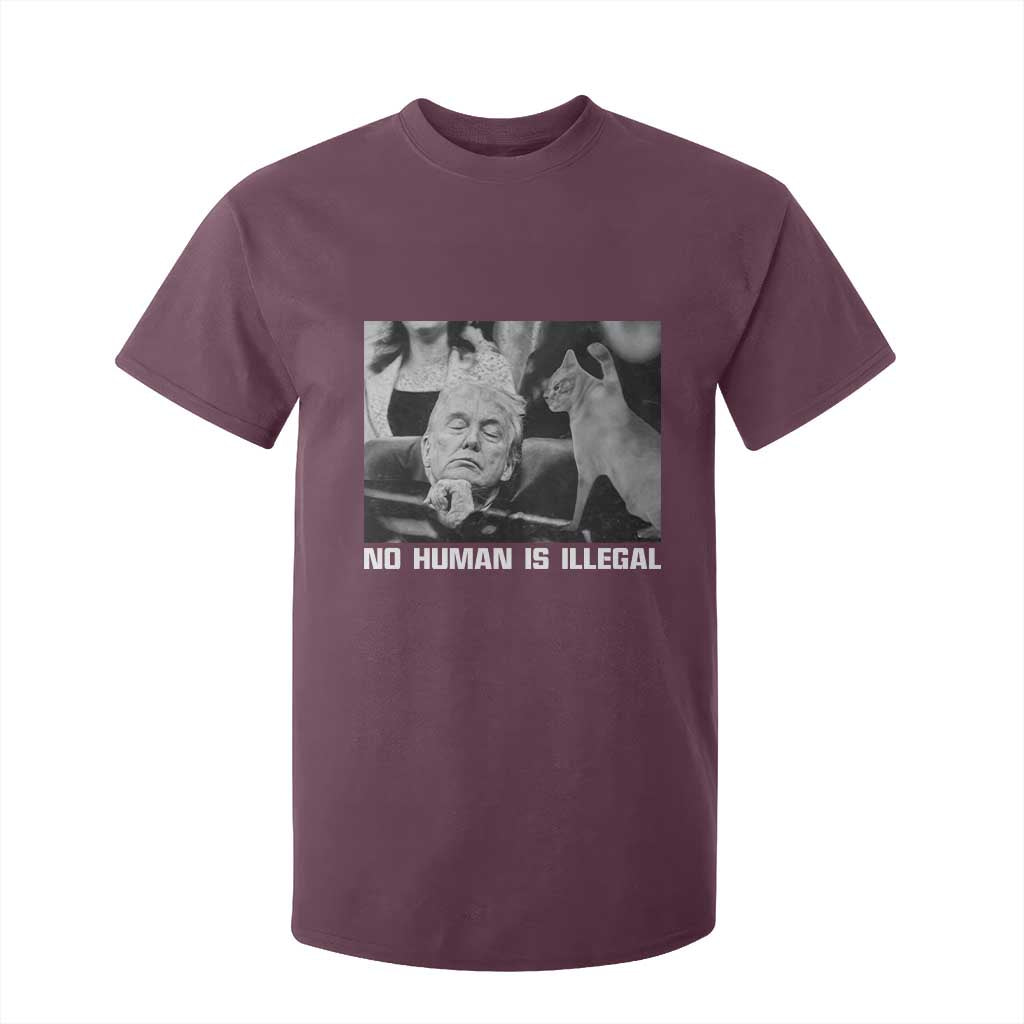 No Human Is Illegal T Shirt For Kid Funny Cat Anti ICE Meme TS14 Maroon Print Your Wear