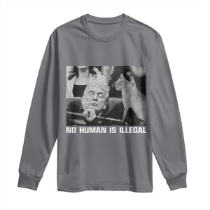 No Human Is Illegal Long Sleeve Shirt Funny Cat Anti ICE Meme TS14 Charcoal Print Your Wear