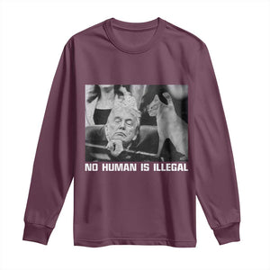 No Human Is Illegal Long Sleeve Shirt Funny Cat Anti ICE Meme TS14 Maroon Print Your Wear