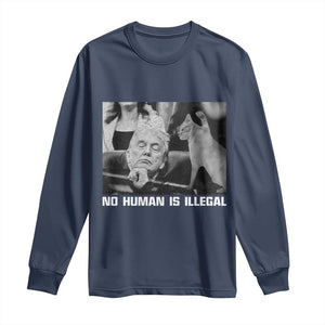 No Human Is Illegal Long Sleeve Shirt Funny Cat Anti ICE Meme TS14 Navy Print Your Wear