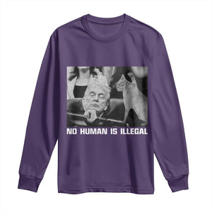 No Human Is Illegal Long Sleeve Shirt Funny Cat Anti ICE Meme TS14 Purple Print Your Wear