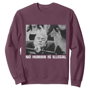 No Human Is Illegal Sweatshirt Funny Cat Anti ICE Meme TS14 Maroon Print Your Wear