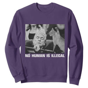 No Human Is Illegal Sweatshirt Funny Cat Anti ICE Meme TS14 Purple Print Your Wear