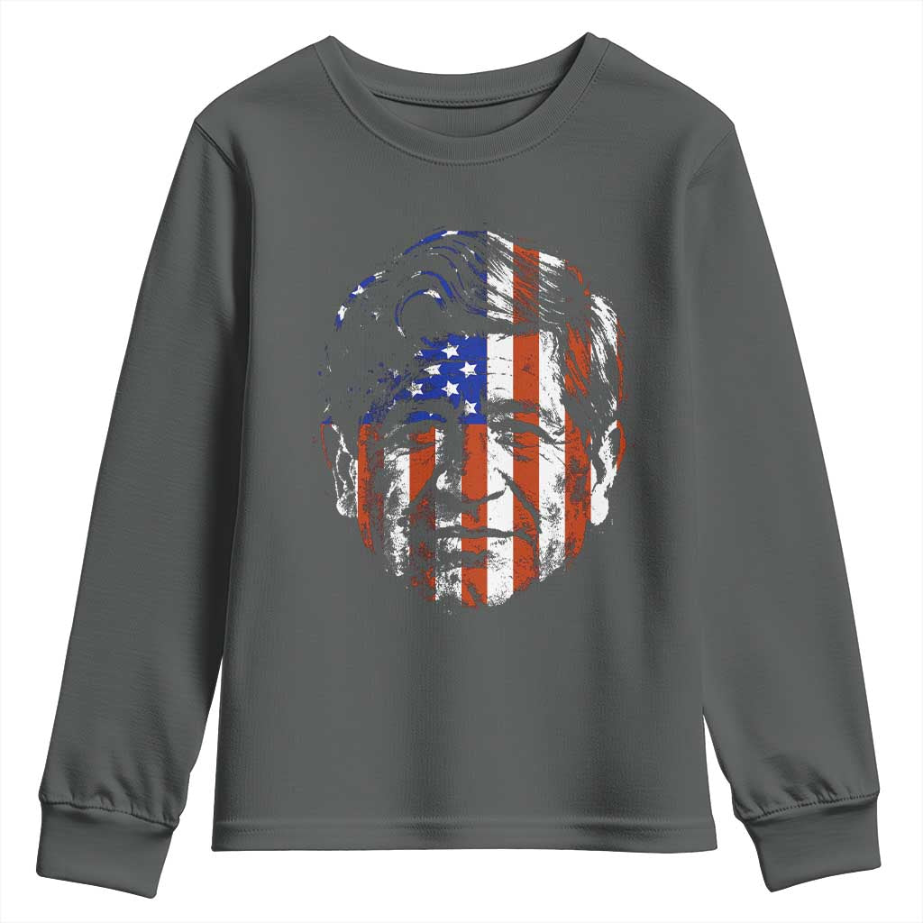 Cesar Chavez Youth Sweatshirt Hispanic Heritage Month American Flag Portrait TS14 Dark Heather Print Your Wear