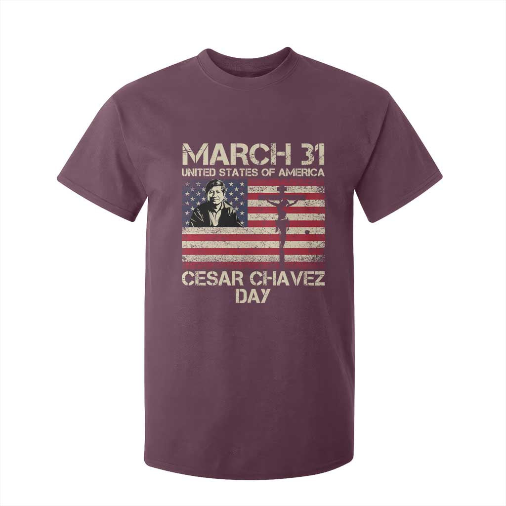 Cesar Chavez March 31 Celebration T Shirt For Kid Christian American Flag Religious TS14 Maroon Print Your Wear