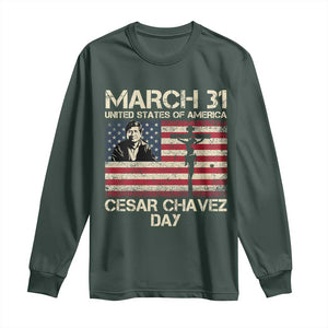 Cesar Chavez March 31 Celebration Long Sleeve Shirt Christian American Flag Religious TS14 Dark Forest Green Print Your Wear