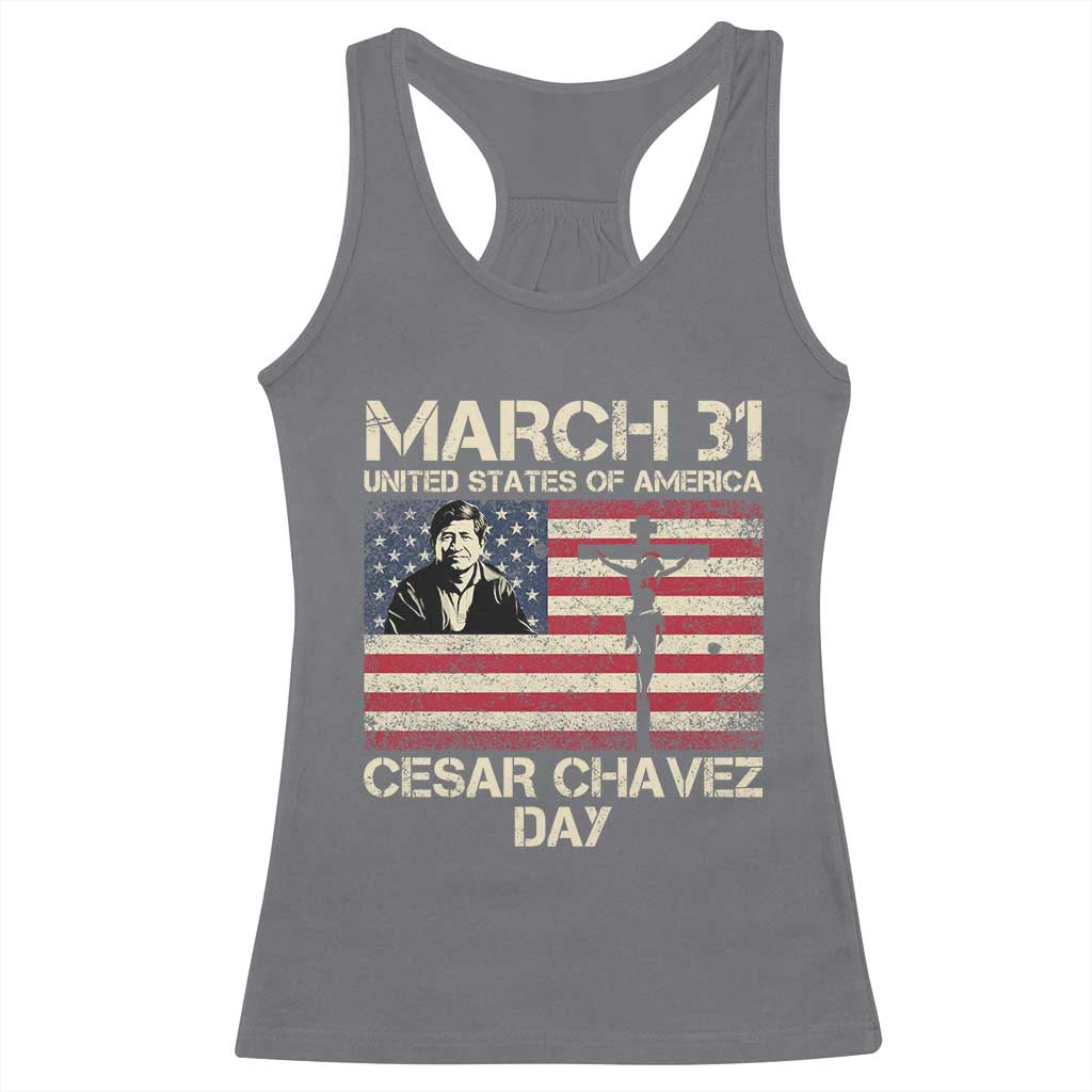 Cesar Chavez March 31 Celebration Racerback Tank Top Christian American Flag Religious TS14 Charcoal Print Your Wear
