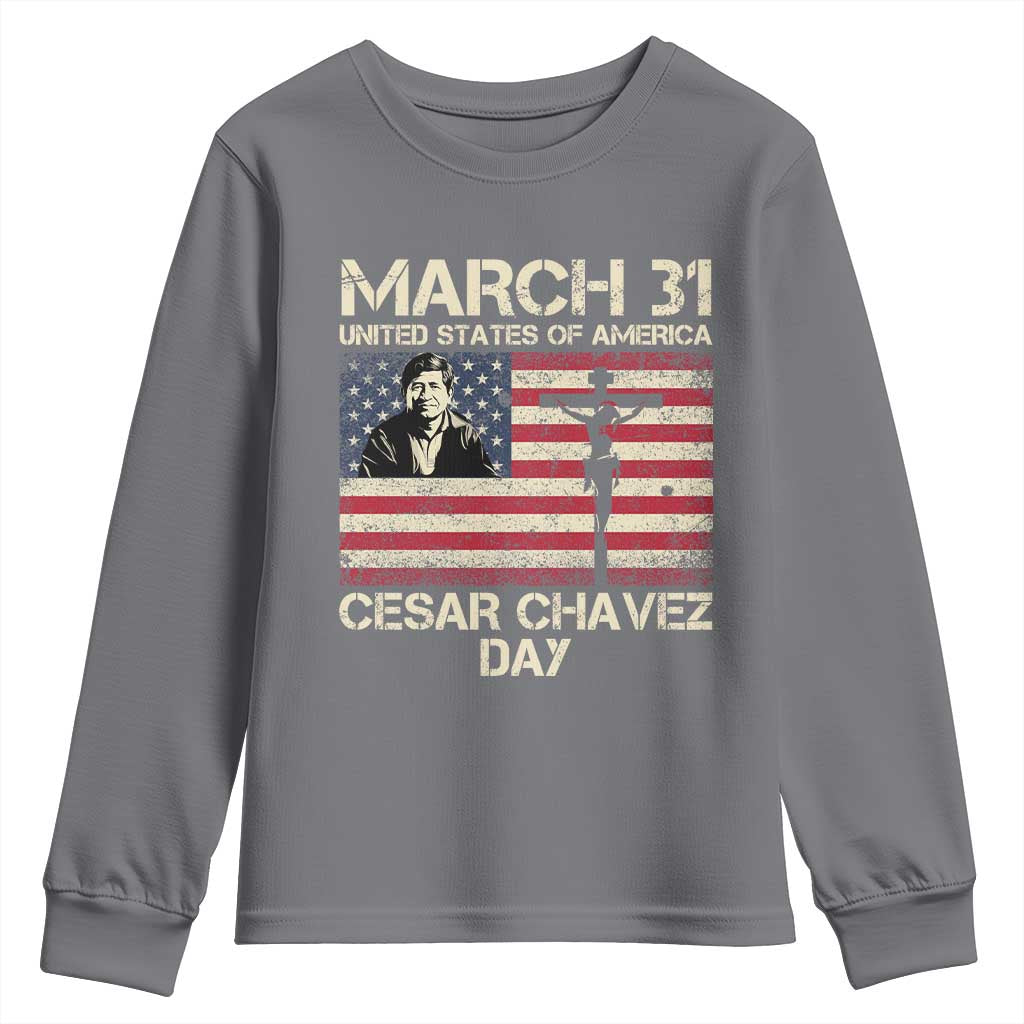 Cesar Chavez March 31 Celebration Youth Sweatshirt Christian American Flag Religious TS14 Charcoal Print Your Wear