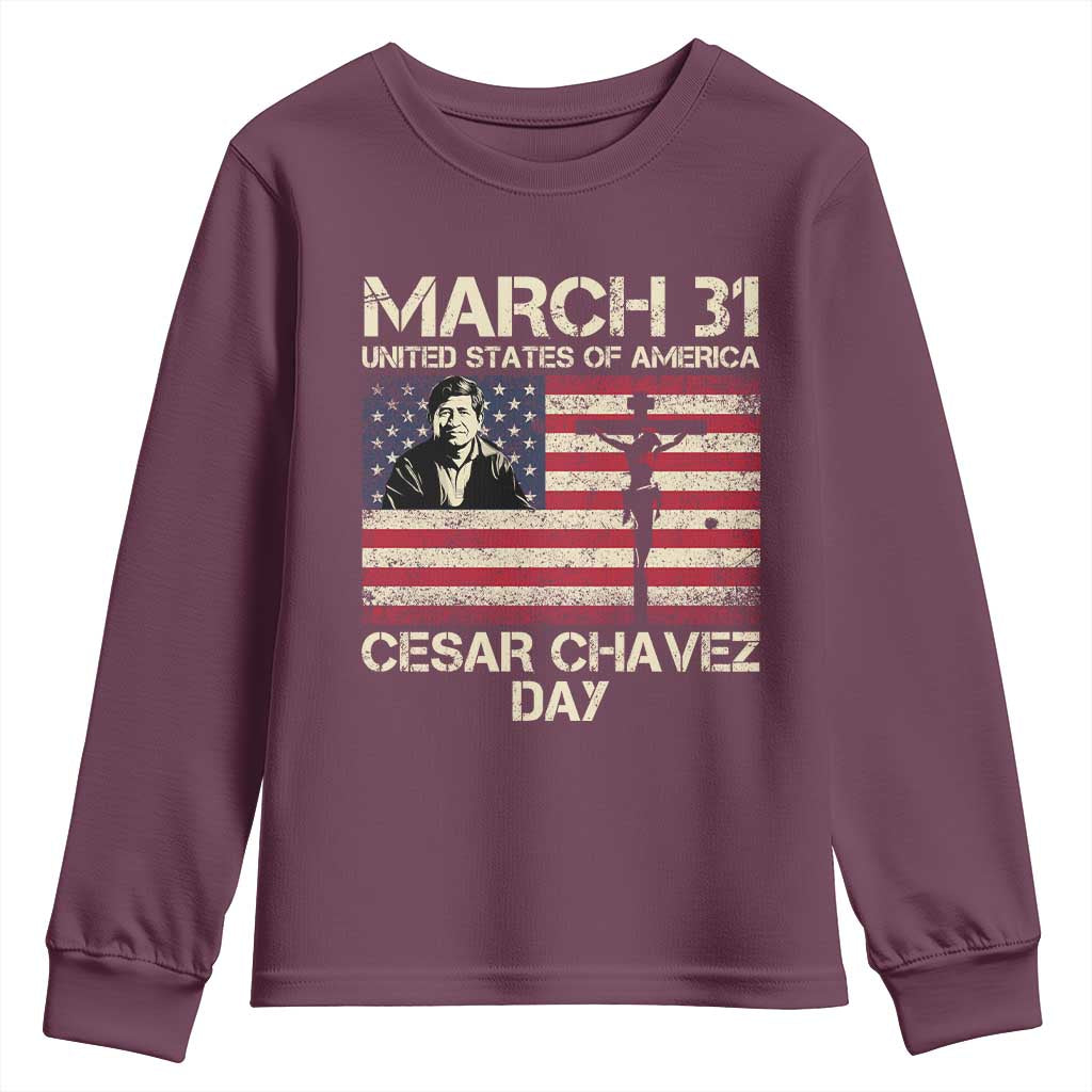 Cesar Chavez March 31 Celebration Youth Sweatshirt Christian American Flag Religious TS14 Maroon Print Your Wear