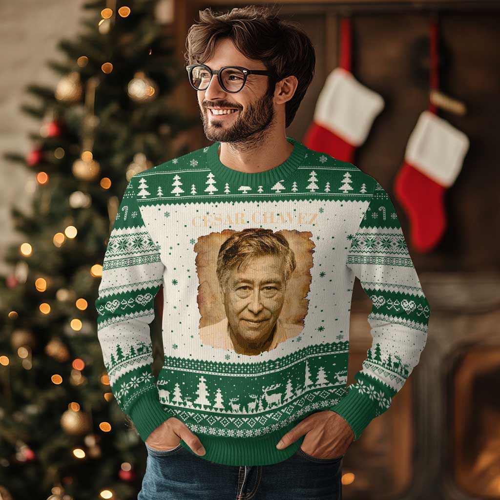 Cesar Chavez Ugly Christmas Sweater Mexican American Pride Latino Heritage TS14 Beige Green Print Your Wear