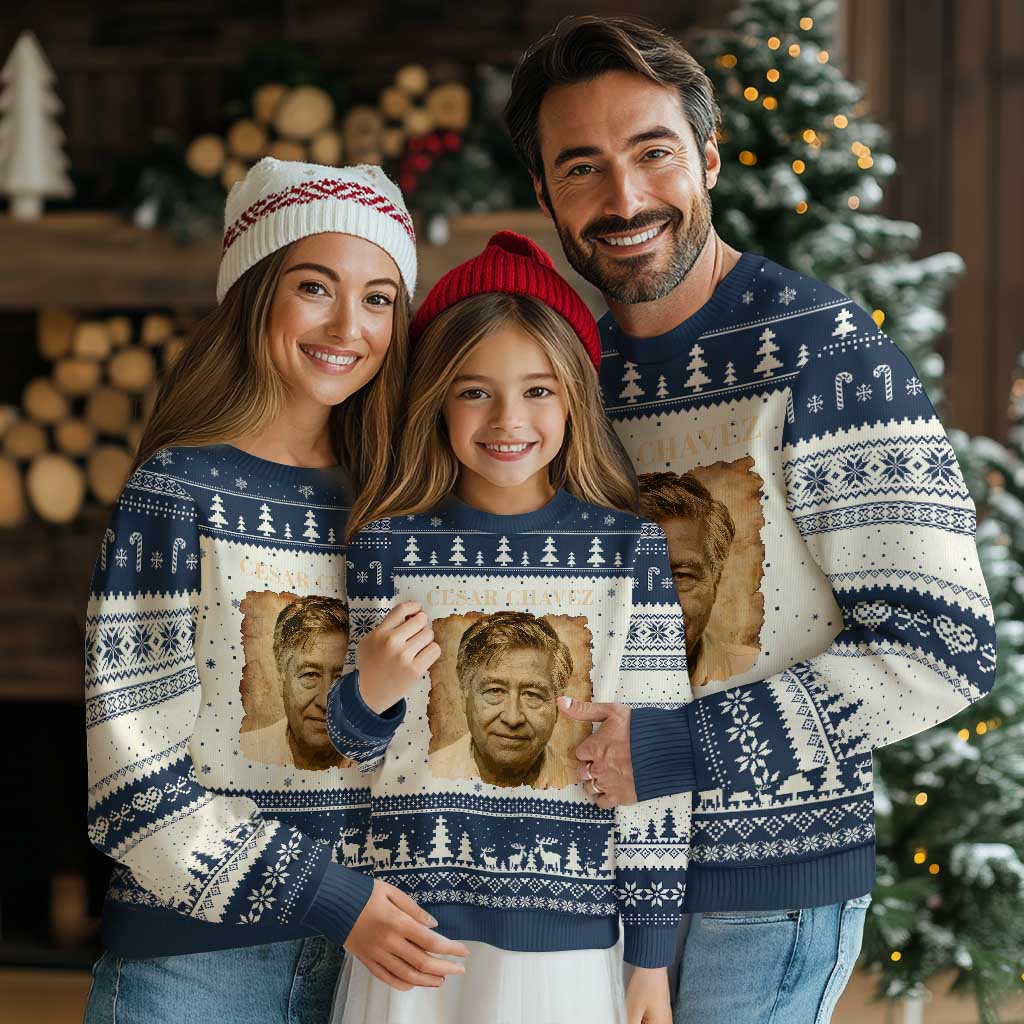 Cesar Chavez Ugly Christmas Sweater Mexican American Pride Latino Heritage TS14 Beige Navy Print Your Wear