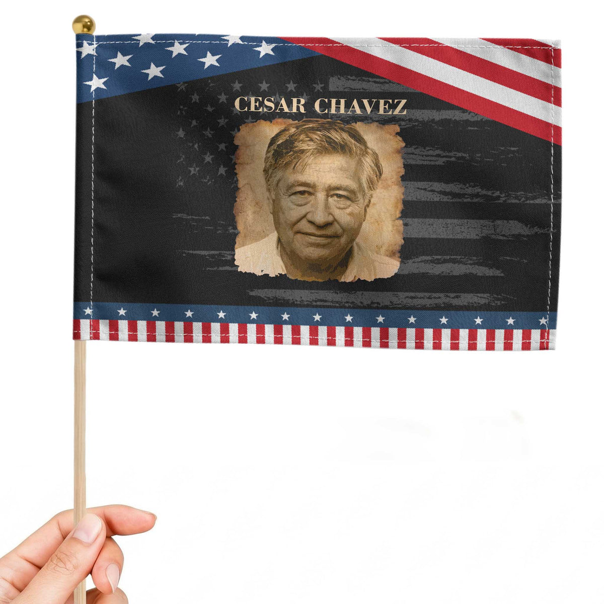 Cesar Chavez Patriotic Handheld Flag Mexican American Pride Latino Heritage TS14 Distressed 8.2