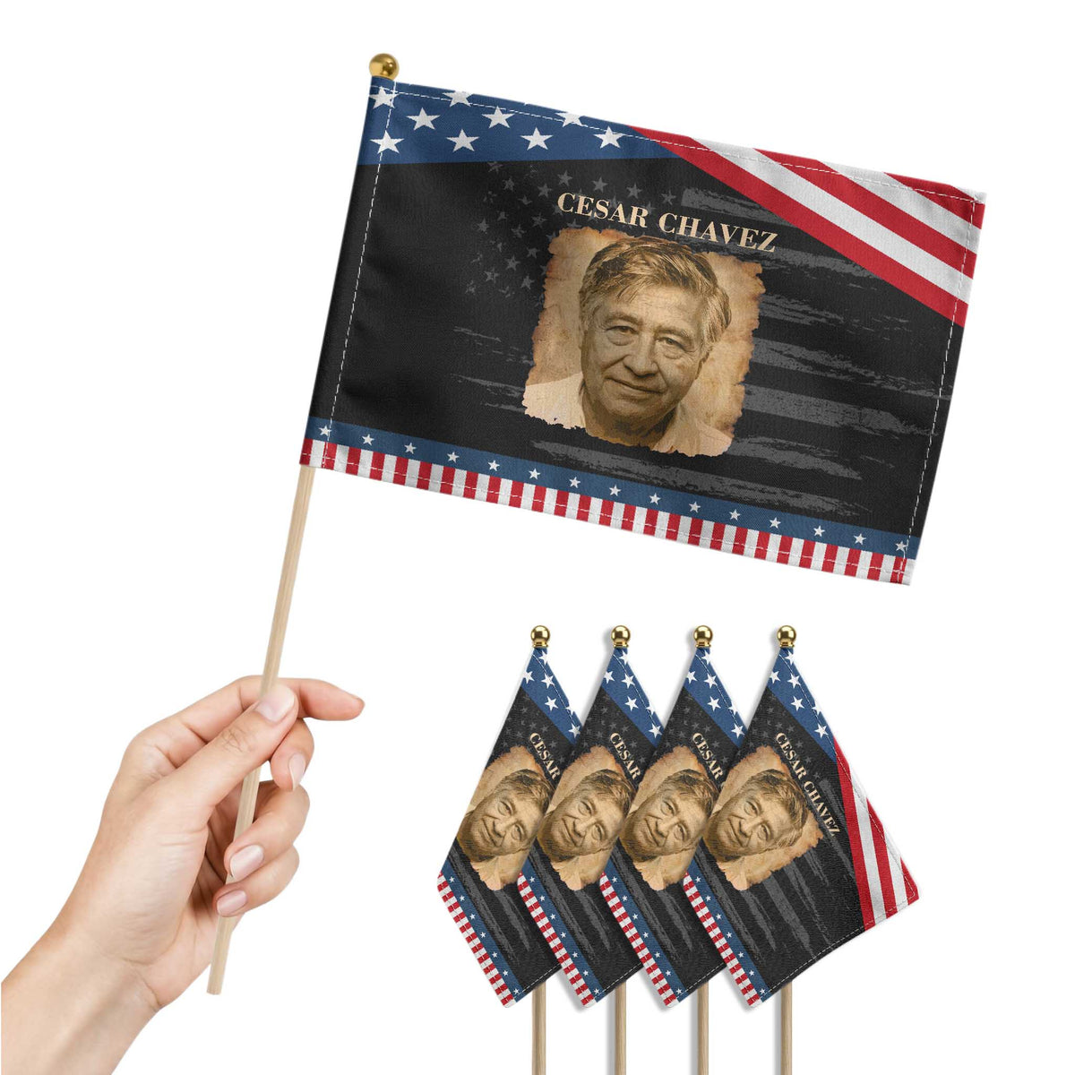 Cesar Chavez Patriotic Handheld Flag Mexican American Pride Latino Heritage TS14 Print Your Wear