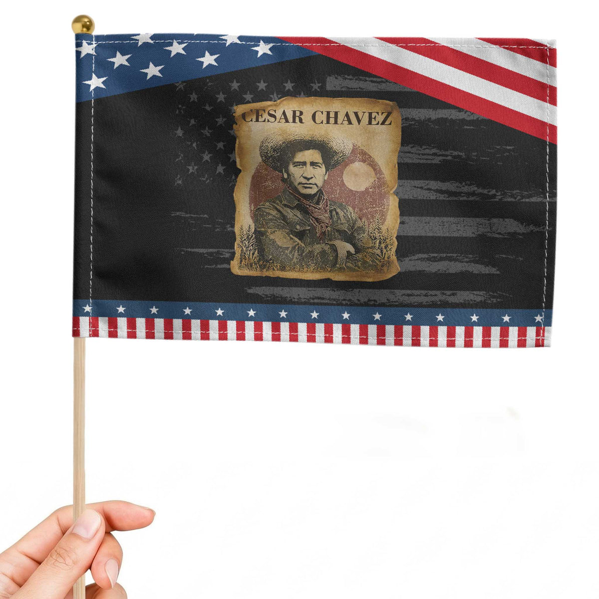 Cesar Chavez Patriotic Handheld Flag Hispanic Heritage Mexican American Pride Latino TS14 Distressed 8.2