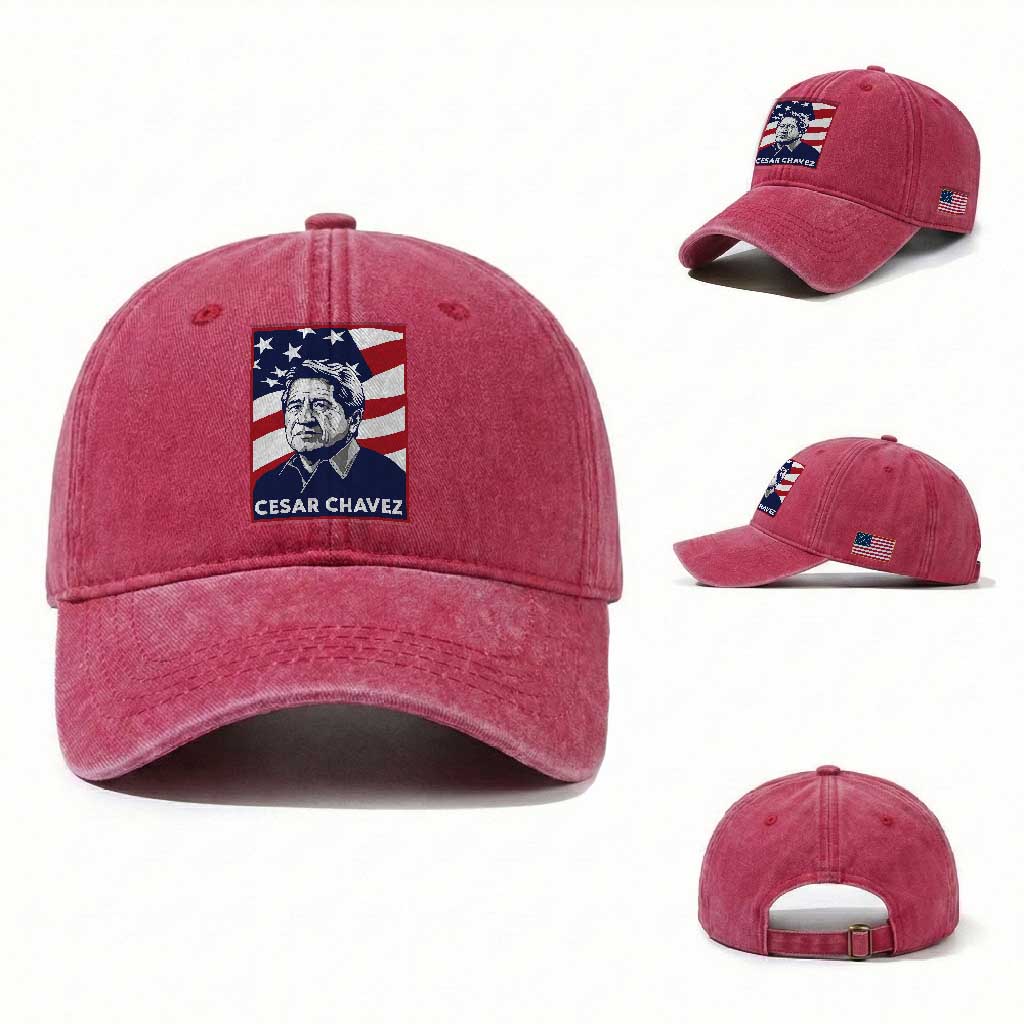 Cesar Chavez Washed Cotton Baseball Cap Labor Leader Mexican American Pride TS14 Washed Cap Universal Fit Red Print Your Wear