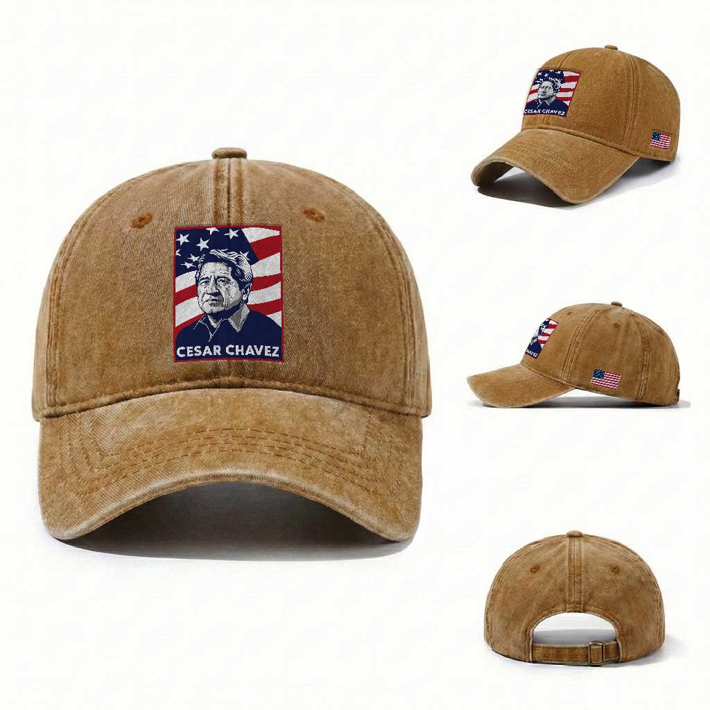 Cesar Chavez Washed Cotton Baseball Cap Labor Leader Mexican American Pride TS14 Washed Cap Universal Fit Yellow Ochre Print Your Wear