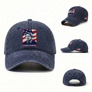 Cesar Chavez Washed Cotton Baseball Cap Labor Leader Mexican American Pride TS14 Washed Cap Universal Fit Navy Print Your Wear