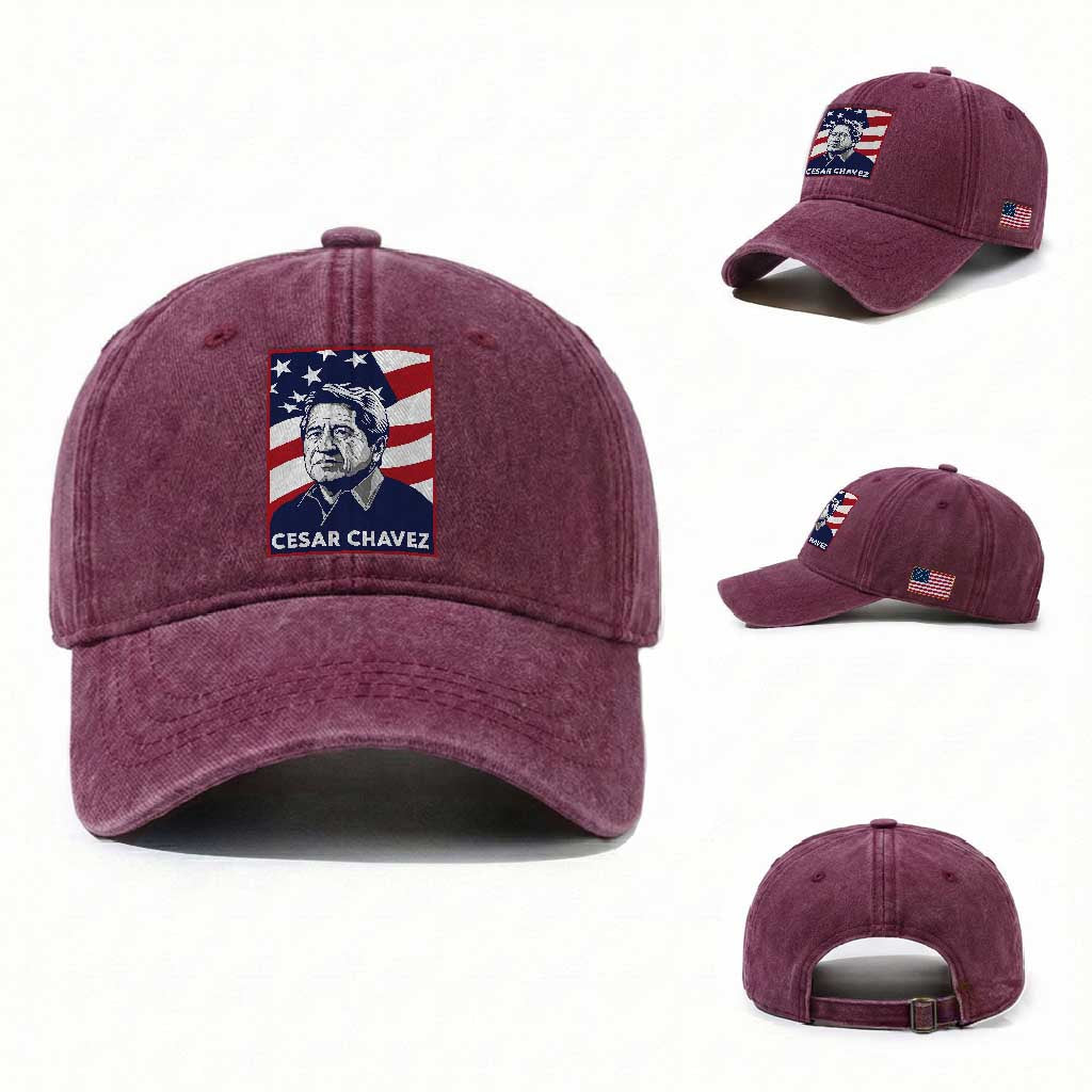 Cesar Chavez Washed Cotton Baseball Cap Labor Leader Mexican American Pride TS14 Washed Cap Universal Fit Burgundy Print Your Wear