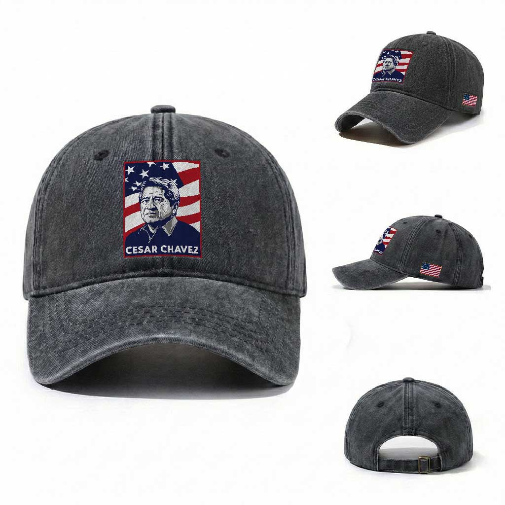 Cesar Chavez Washed Cotton Baseball Cap Labor Leader Mexican American Pride TS14 Washed Cap Universal Fit Dark Gray Print Your Wear