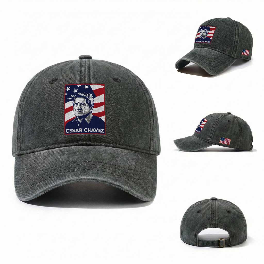 Cesar Chavez Washed Cotton Baseball Cap Labor Leader Mexican American Pride TS14 Washed Cap Universal Fit Dark Green Print Your Wear