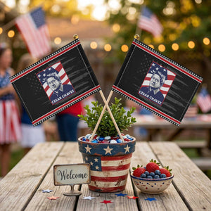 Cesar Chavez Patriotic Handheld Flag Labor Leader Mexican American Pride TS14 Distressed 8.2" × 5.5" Black Red Print Your Wear