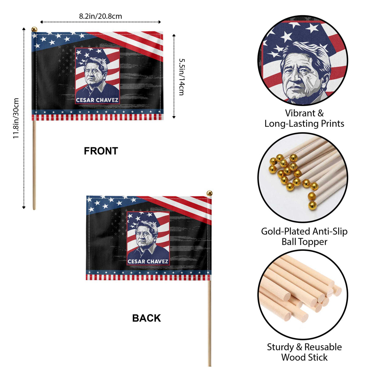 Cesar Chavez Patriotic Handheld Flag Labor Leader Mexican American Pride TS14 Print Your Wear