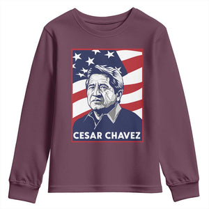 Cesar Chavez Youth Sweatshirt Labor Leader Mexican American Pride TS14 Maroon Print Your Wear