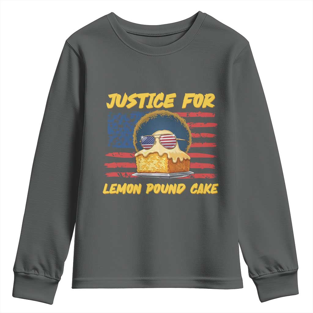 Justice For Lemon Pound Cake Youth Sweatshirt Funny US Flag Cake Parody Rap Free Speech TS14 Dark Heather Print Your Wear