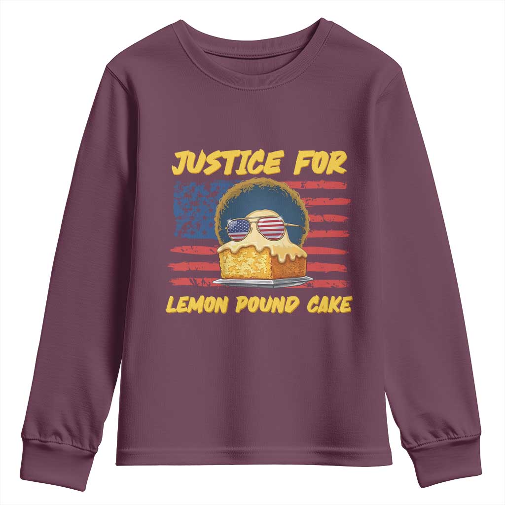 Justice For Lemon Pound Cake Youth Sweatshirt Funny US Flag Cake Parody Rap Free Speech TS14 Maroon Print Your Wear