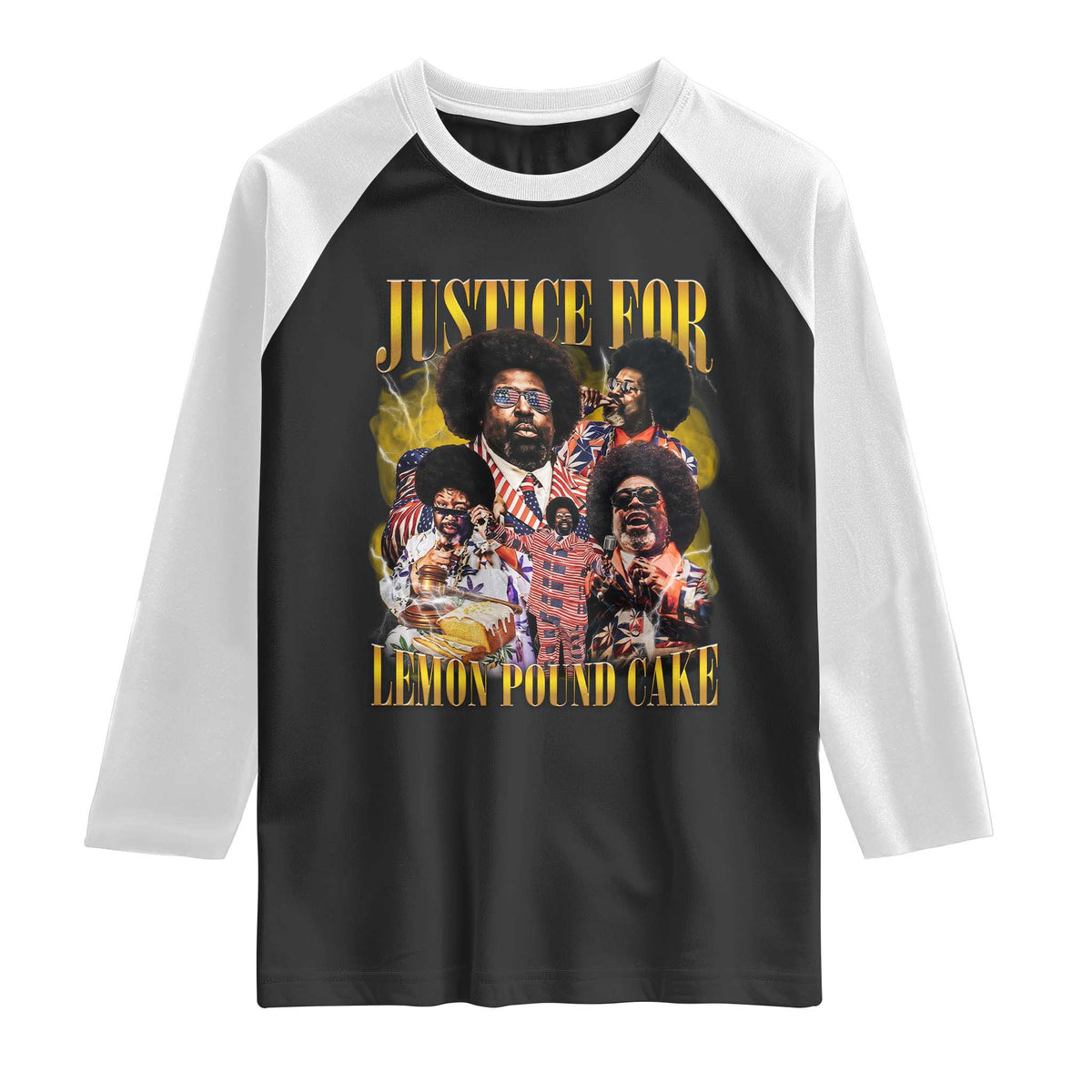 Justice For Lemon Pound Cake Bootleg Graphic Raglan Shirt Retro Rap Free Speech TS14 Black White Print Your Wear