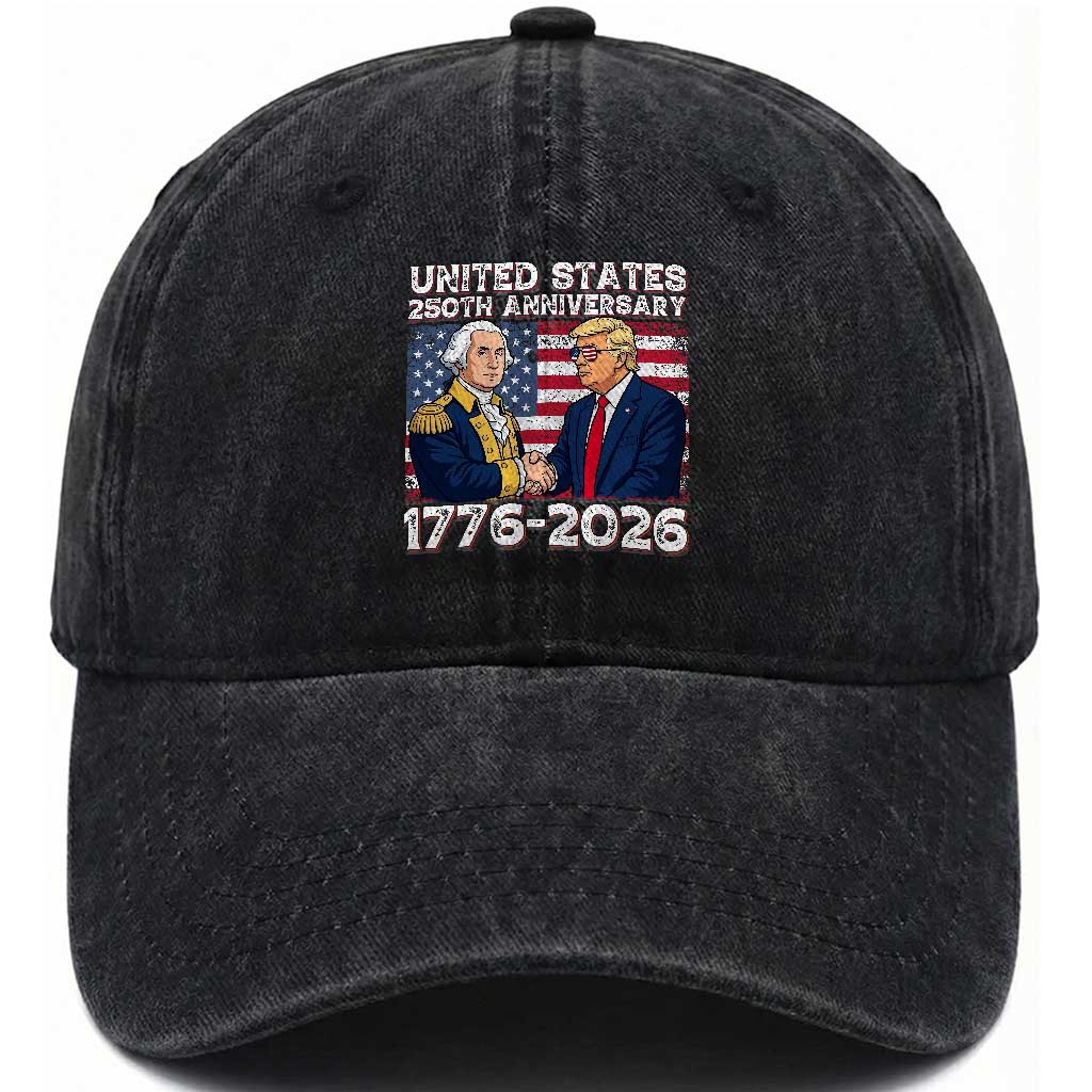 250th Anniversary USA Washed Cotton Baseball Cap Patriotic Trump George Washington American Flag 4th of July TS14 Print Your Wear