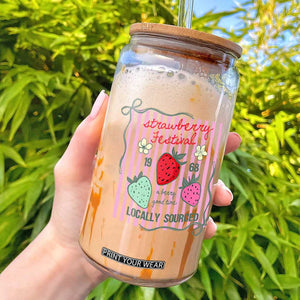 Strawberry Festival Glass Can Summer Fruit Vibes TS14 White Print Your Wear