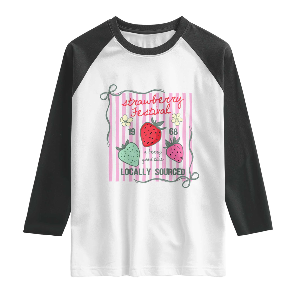 Strawberry Festival Raglan Shirt Summer Fruit Vibes TS14 White Black Print Your Wear