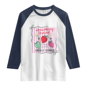 Strawberry Festival Raglan Shirt Summer Fruit Vibes TS14 White Navy Print Your Wear