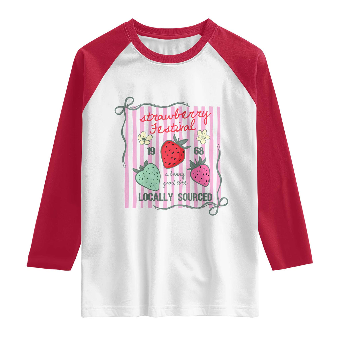 Strawberry Festival Raglan Shirt Summer Fruit Vibes TS14 White Red Print Your Wear