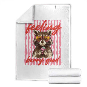 Feeling Berry Good Throw Blanket Funny Raccoon Strawberry Summer Vibes TS14 White Print Your Wear