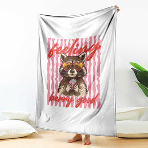 Feeling Berry Good Throw Blanket Funny Raccoon Strawberry Summer Vibes TS14 Print Your Wear