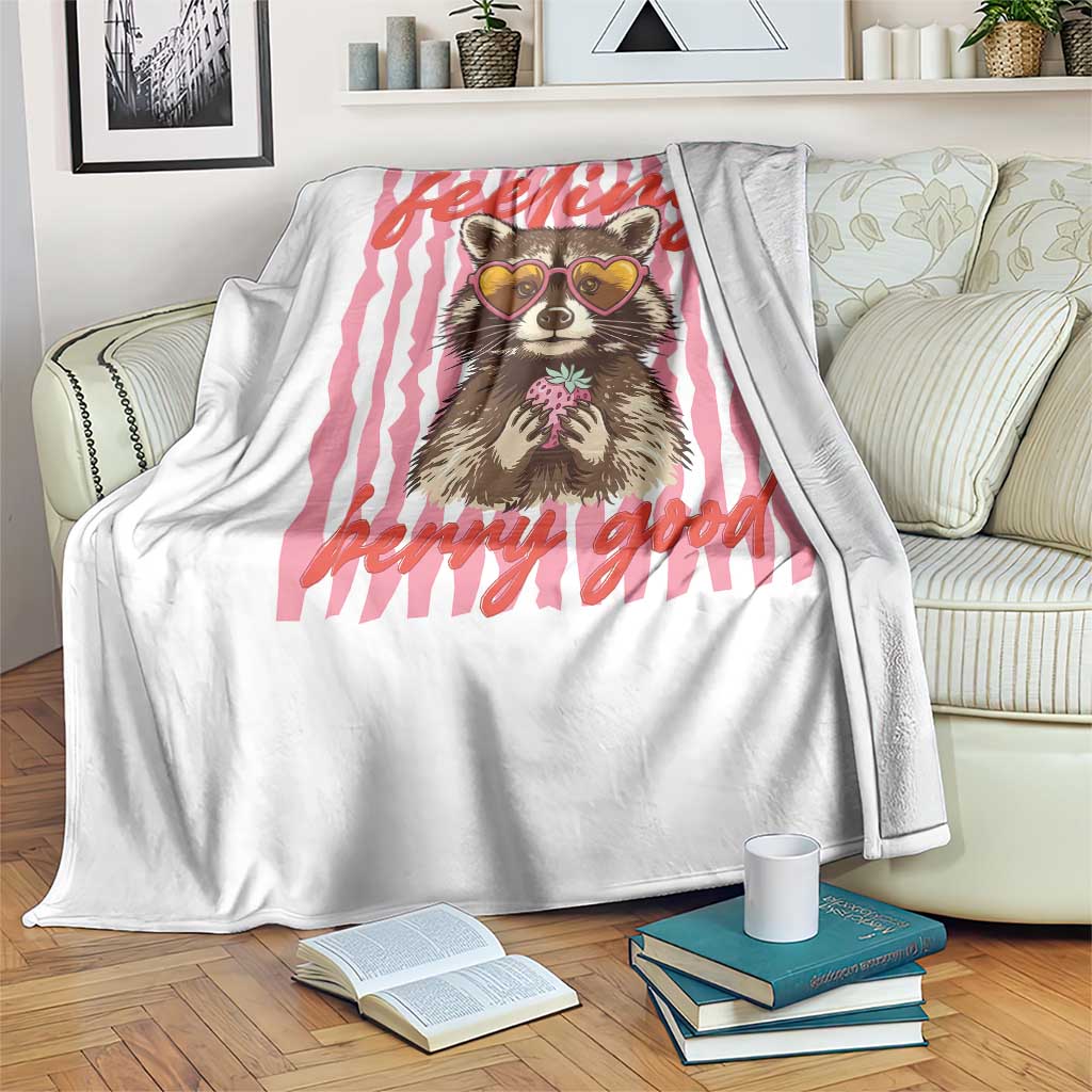 Feeling Berry Good Throw Blanket Funny Raccoon Strawberry Summer Vibes TS14 Print Your Wear
