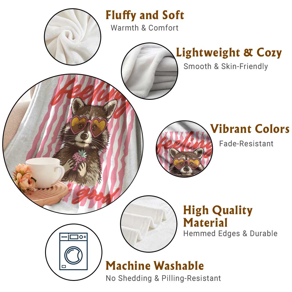 Feeling Berry Good Throw Blanket Funny Raccoon Strawberry Summer Vibes TS14 Print Your Wear
