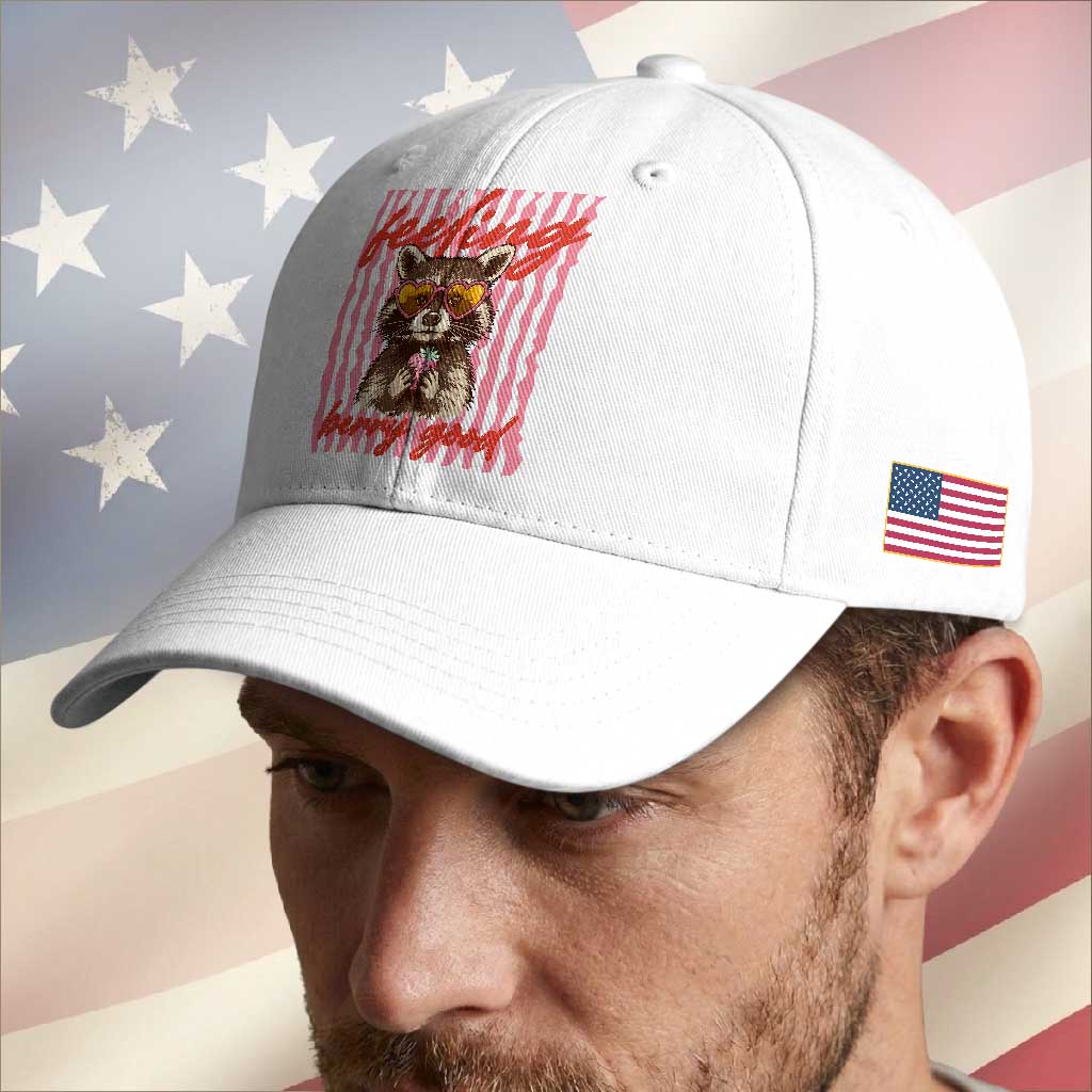 Feeling Berry Good Baseball Cap Funny Raccoon Strawberry Summer Vibes TS14 Print Your Wear