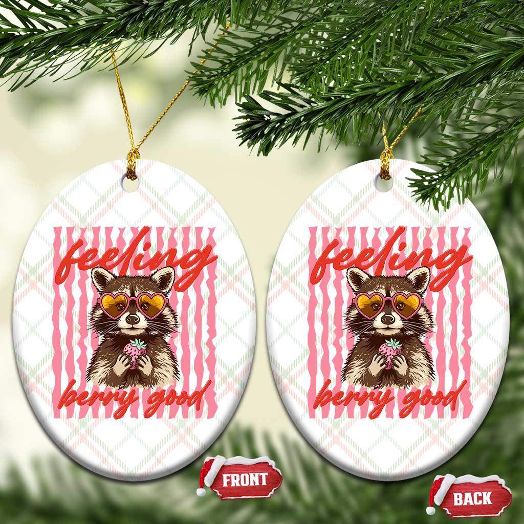 Feeling Berry Good Ceramic Ornament Funny Raccoon Strawberry Summer Vibes TS14 Print Your Wear