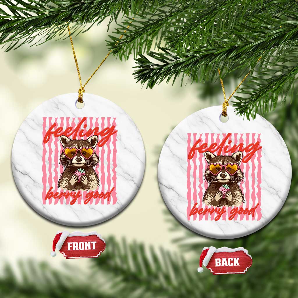 Feeling Berry Good Ceramic Ornament Funny Raccoon Strawberry Summer Vibes TS14 1pc White Marble Print Your Wear
