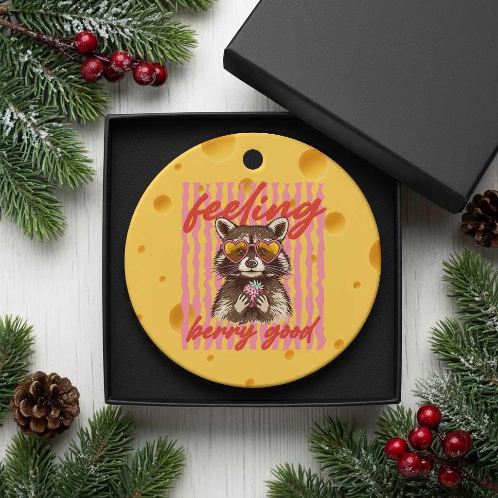 Feeling Berry Good Ceramic Ornament Funny Raccoon Strawberry Summer Vibes TS14 1pc Yellow Cheese Print Your Wear