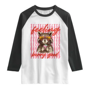Feeling Berry Good Raglan Shirt Funny Raccoon Strawberry Summer Vibes TS14 White Black Print Your Wear