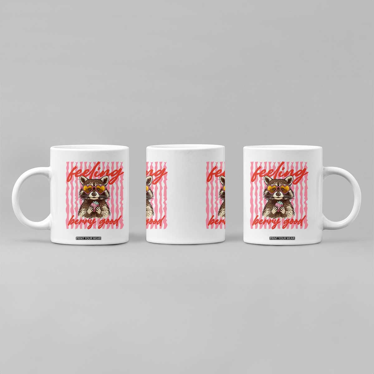 Feeling Berry Good Coffee Mug Funny Raccoon Strawberry Summer Vibes TS14 Print Your Wear