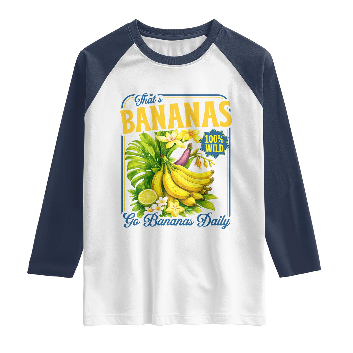 That's Bananas Raglan Shirt Funny Banana Summer Fruit Food Pun TS14 White Navy Print Your Wear